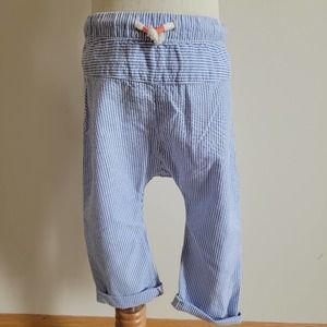 H&M 9-12m Blue and White Cotton Striped Pull On Pants NWT